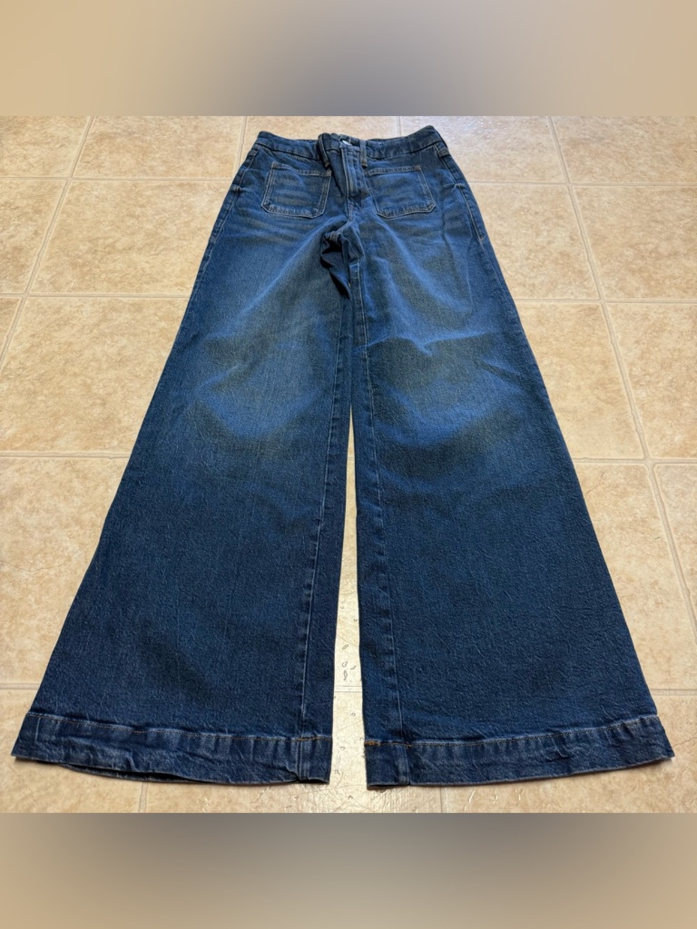 Good American Palazzo Good Waist Indigo Retro Flare Jeans Trouser Hem Size 6/28 - Picture 2 of 5